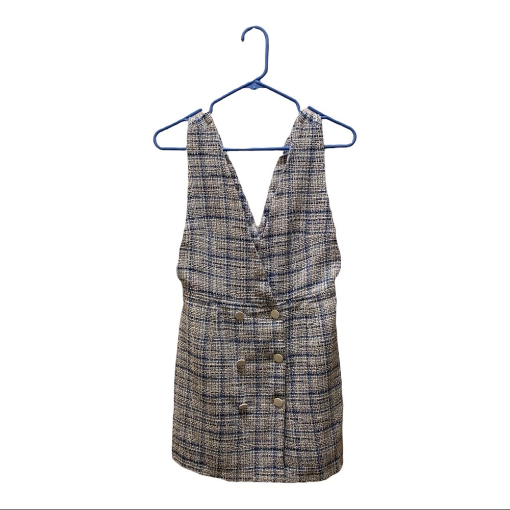 Zara Tweed Blue and White V- neck Dress Pinafore US size Medium